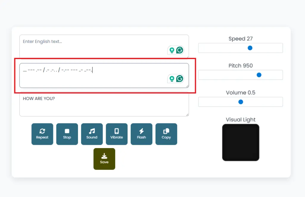 enter morse code in middle box